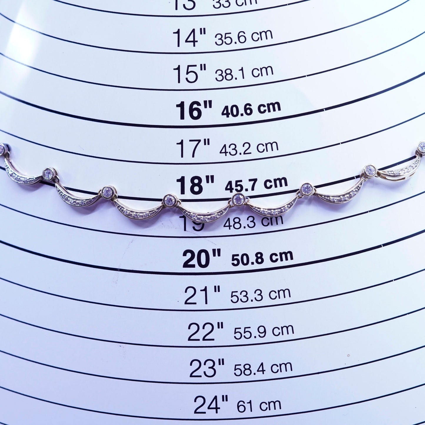 18”, vermeil gold filled sterling 925 silver tennis necklace, moon chain w/ cz