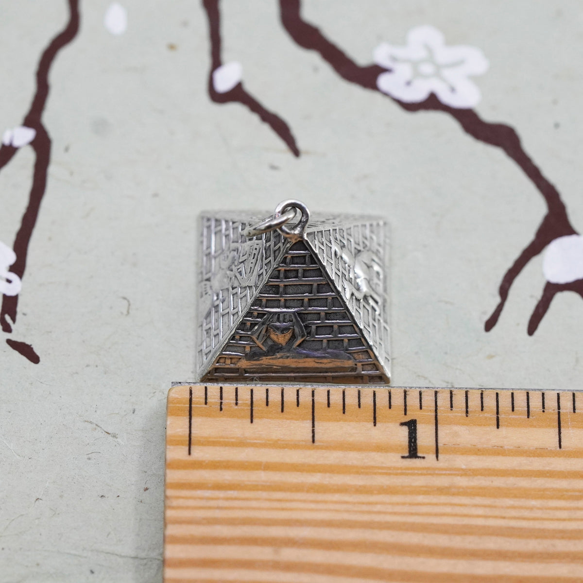 Vintage Egyptian sterling silver handmade pendant, 925 pyramid charm
