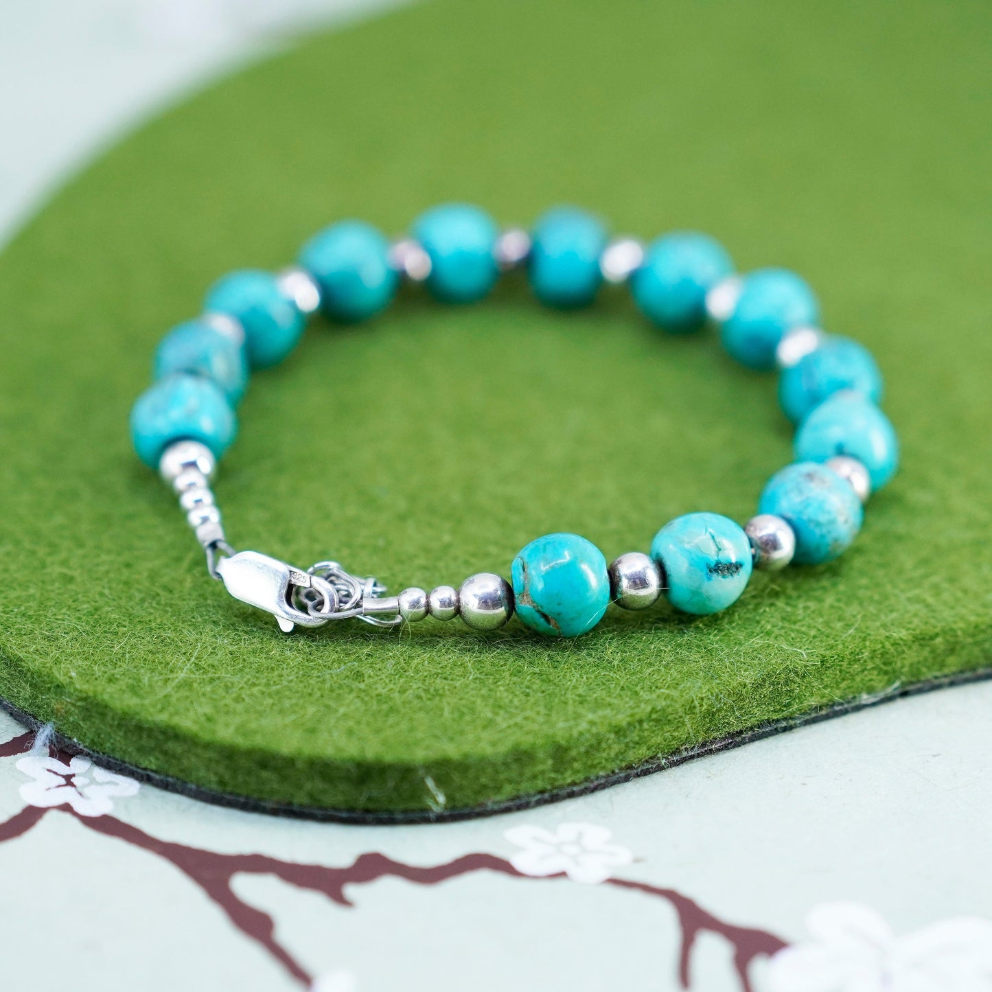 7+1”, southwestern Sterling 925 silver handmade bracelet with turquoise beads