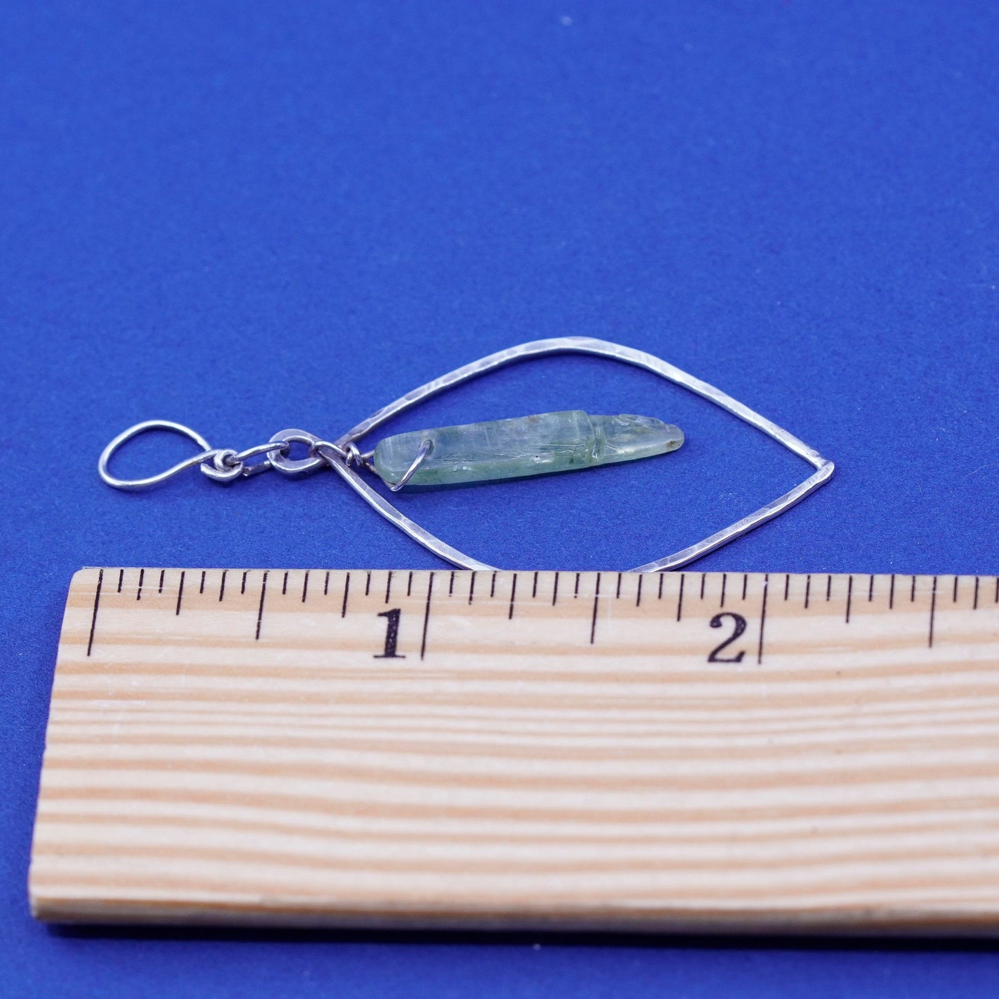 Vintage handmade sterling silver charm, teardrop 925 wired with healing jade