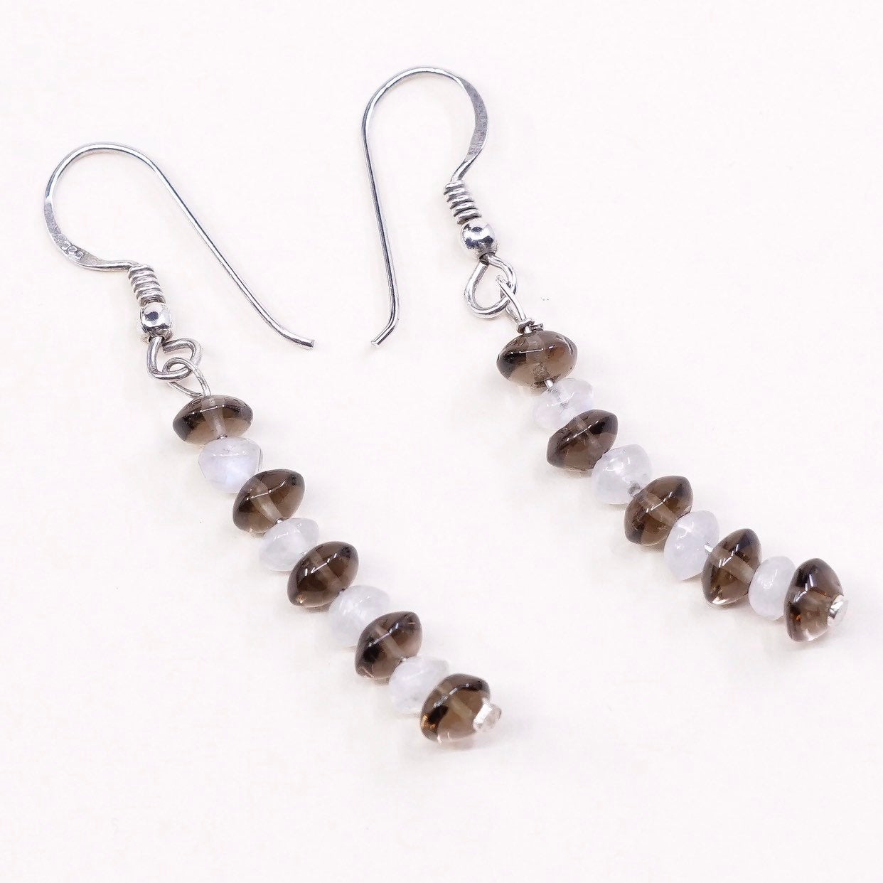 MEXICO sterling 925 silver handmade earrings silver w/ moonstone n smoky topaz