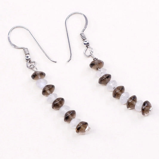 MEXICO sterling 925 silver handmade earrings silver w/ moonstone n smoky topaz