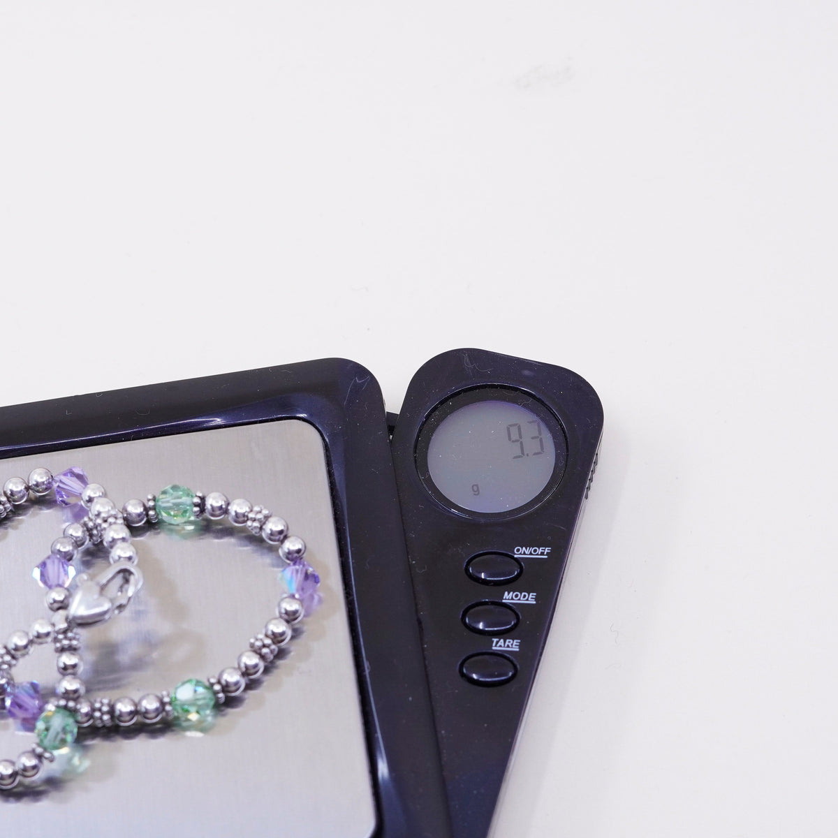 9.75”, vintage Sterling silver handmade bracelet, 925 beads anklet with crystal