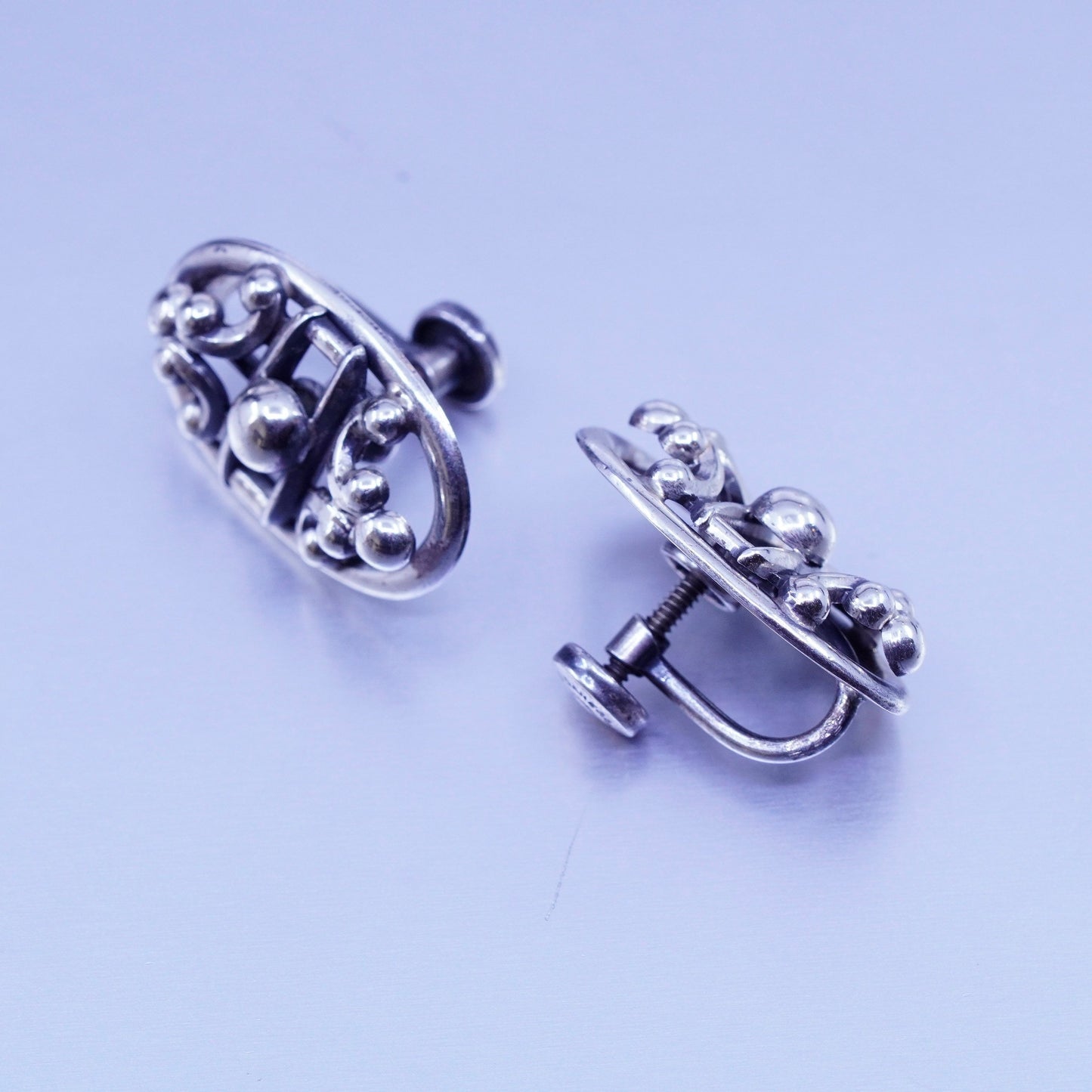 1940s signed danecraft modern Sterling 925 silver earrings, screw back beads