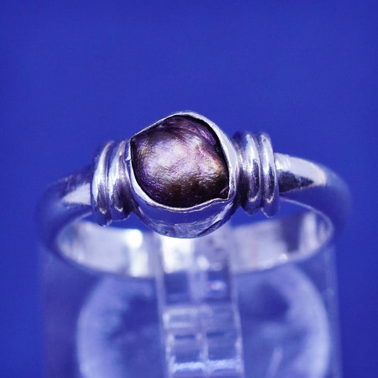 Size 6, vintage sterling 925 silver statement ring band with pearl