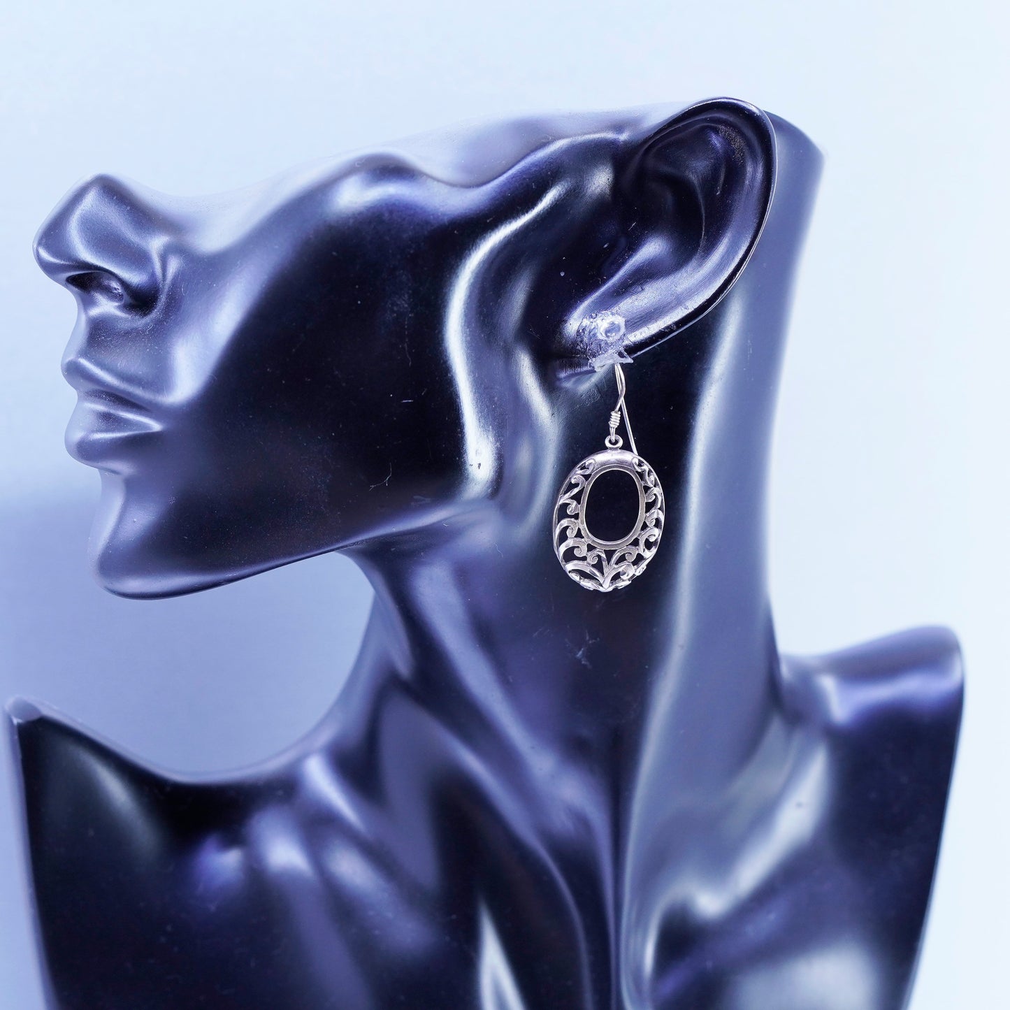 Vintage Sterling 925 silver handmade filigree oval earrings