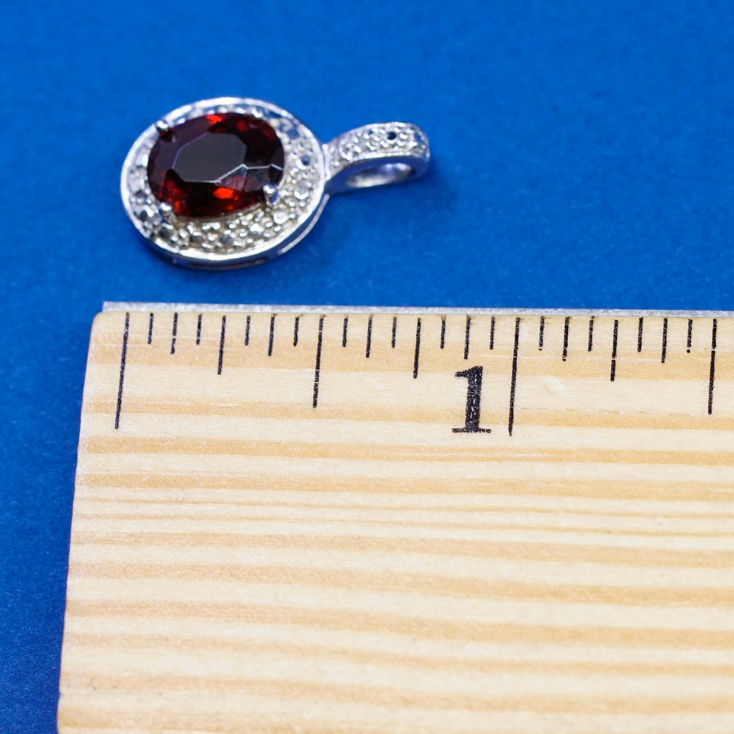 Vintage Sterling silver handmade pendant, 925 with ruby and diamond