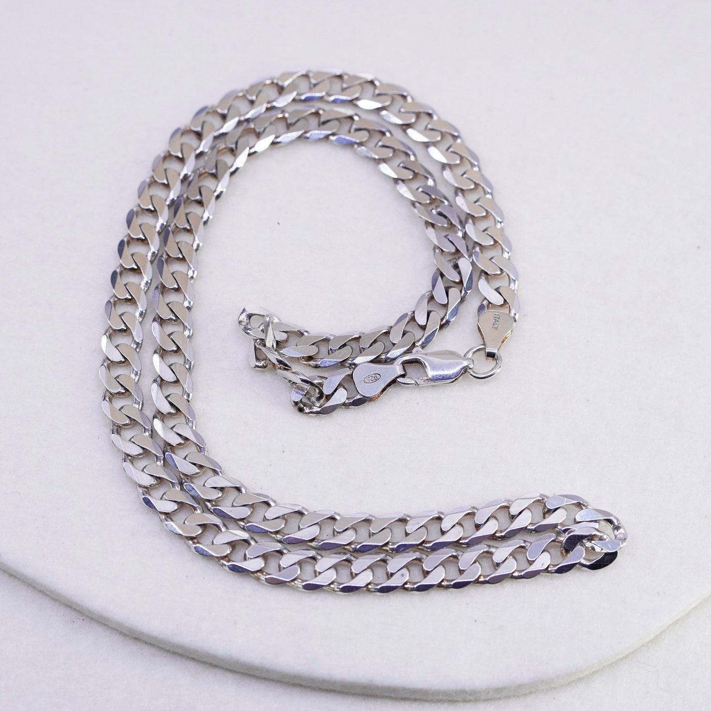 20” 7mm, vintage Italy Sterling 925 silver flatten curb chain necklace