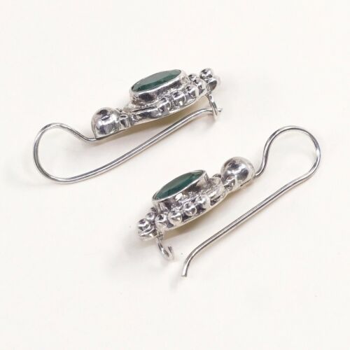 Vtg handmade Sterling 925 Silver Earrings, 925 W/ Jade N Beads Around