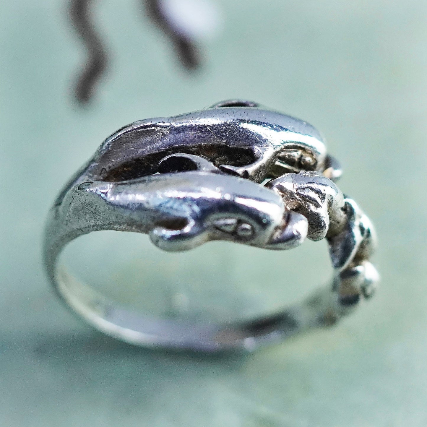 Size 8.5, Vintage sterling silver ring, 925 handmade parenthood dolphin band