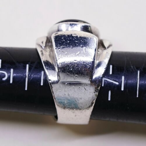 Sz 6.25, Vtg Sterling Silver Handmade Ring, 925 Band W Obsidian N Bali Beads