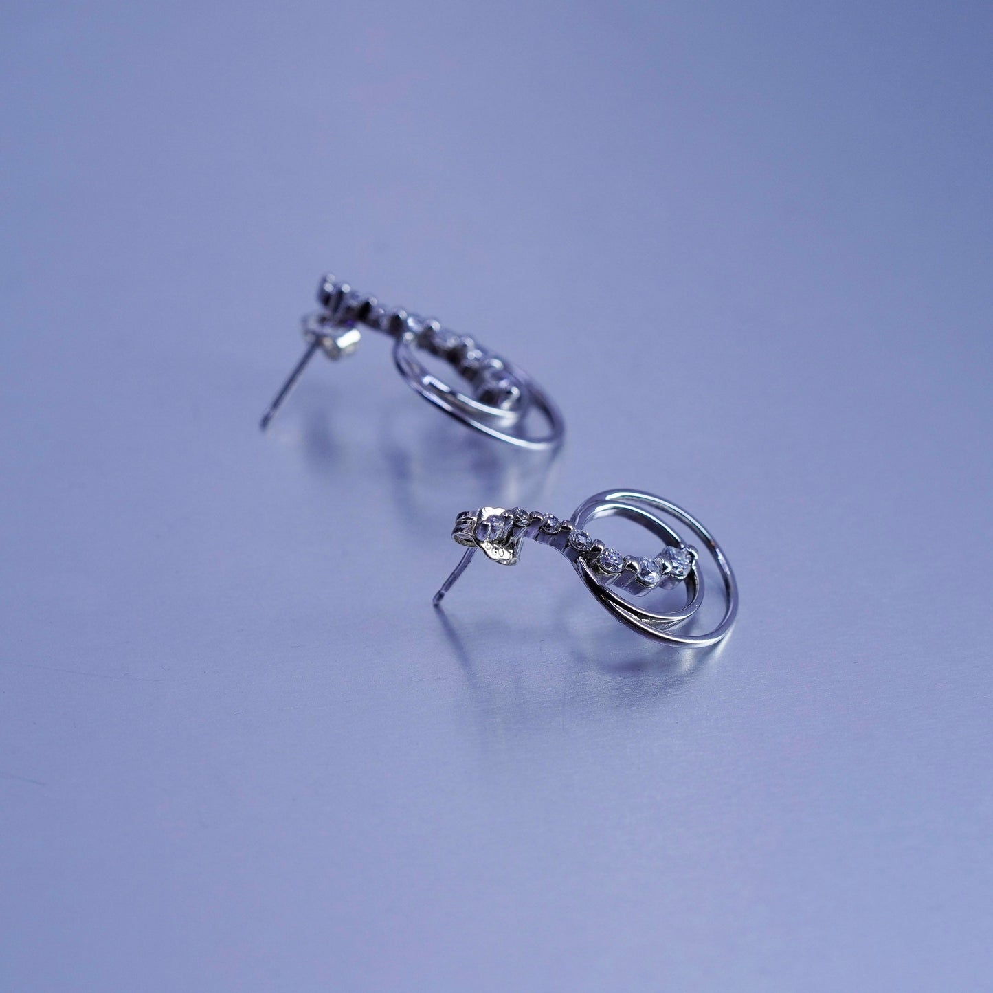 Vintage Sterling 925 silver circle earrings with wavy Cz