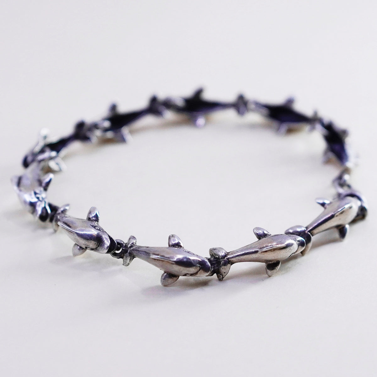 7.25”, vintage Sterling silver handmade bracelet, 925 dolphin links chain