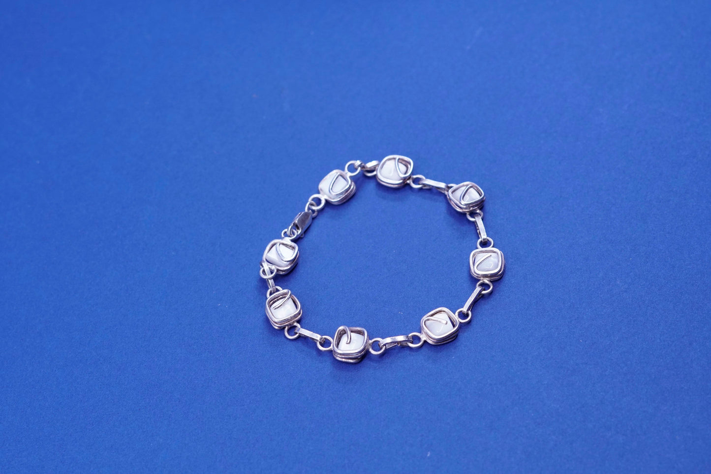 6”, vintage Sterling silver handmade bracelet, 925 wire with white tiger eye