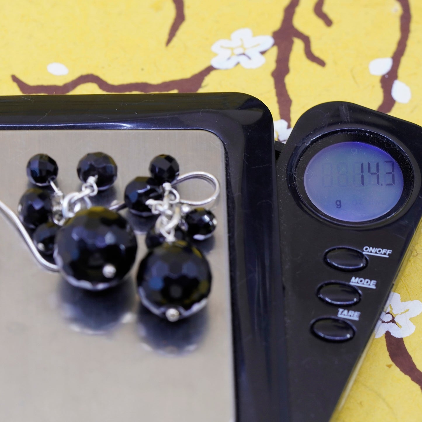 Vintage Sterling 925 silver handmade earrings with cluster obsidian dangles