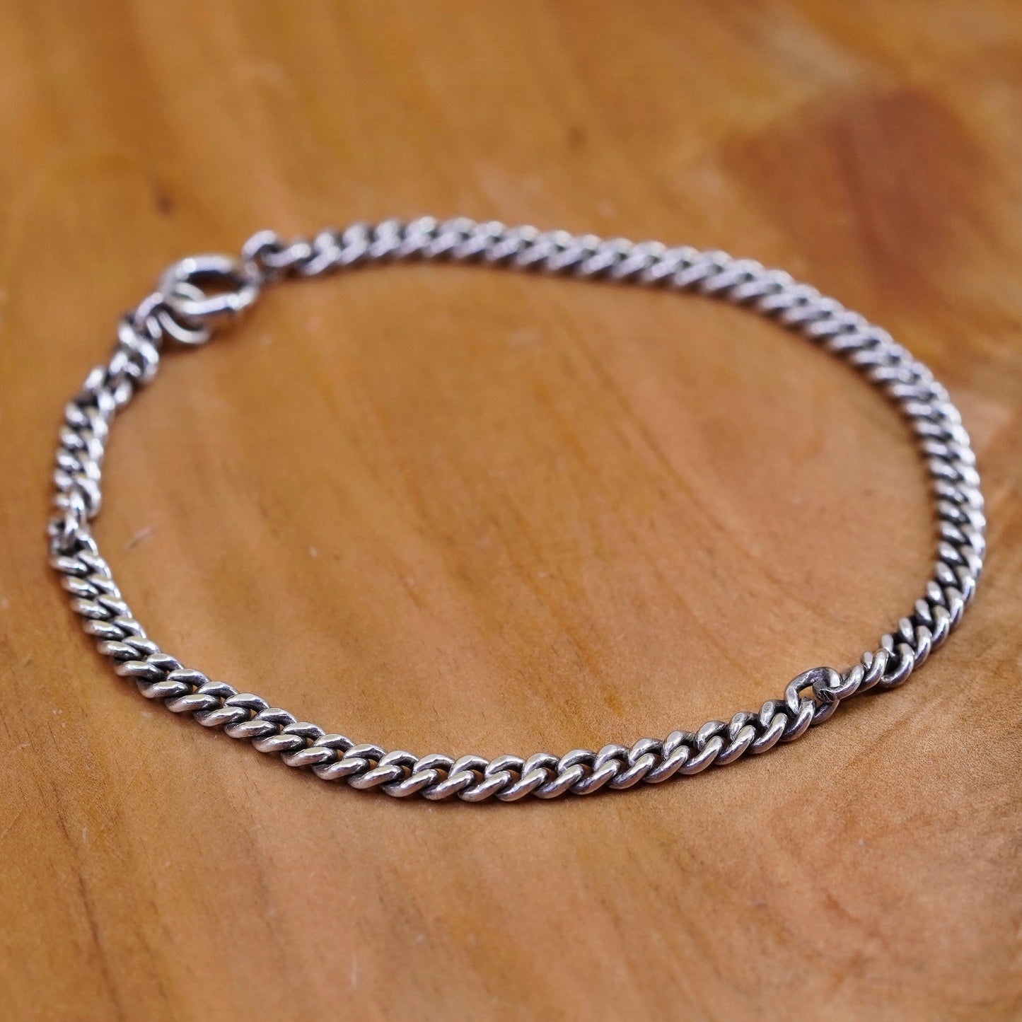 7.25”, 3mm, vintage Sterling silver handmade curb bracelet, 925 charm chain