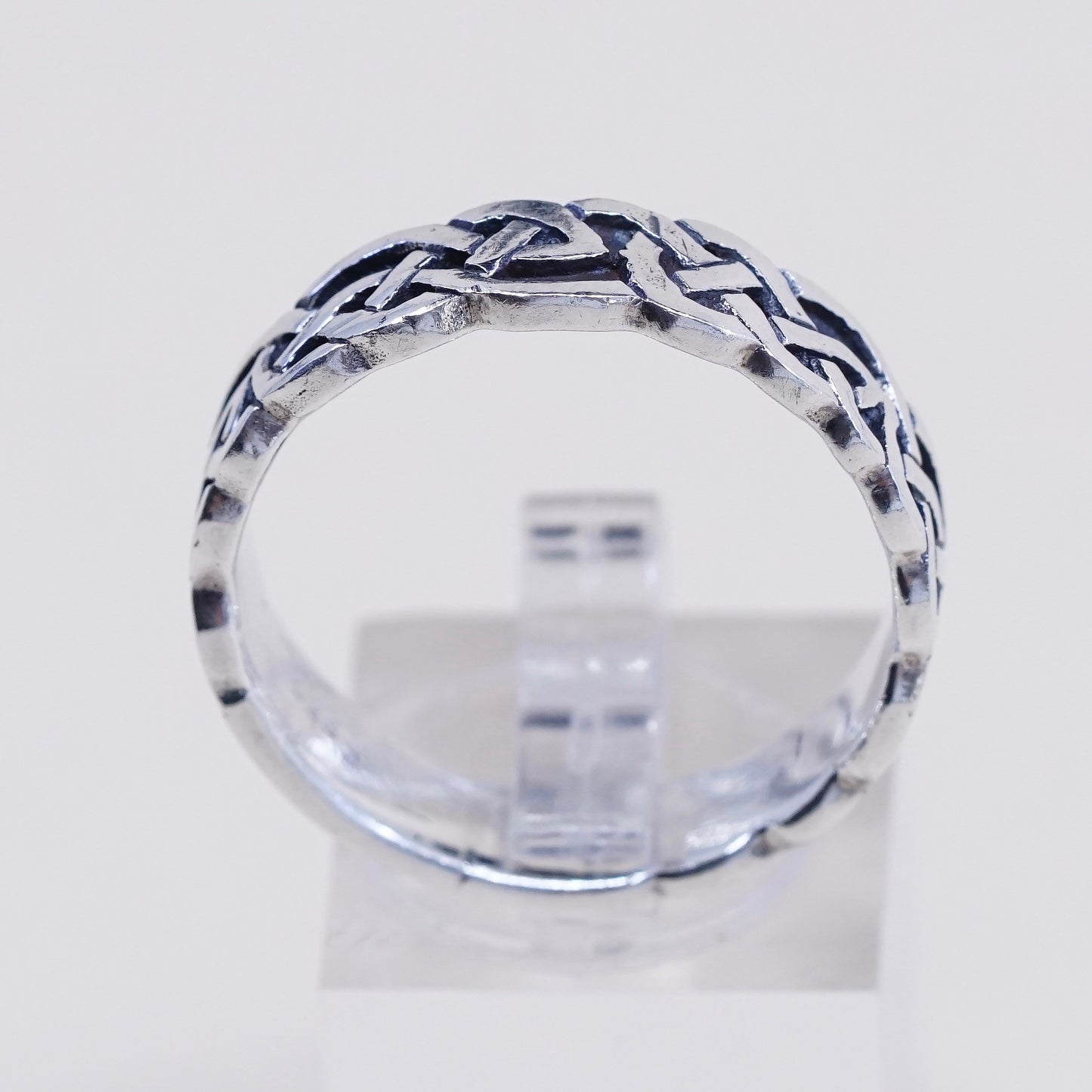 Size 12.25, vtg A8 Sterling 925 silver handmade ring band with woven texture