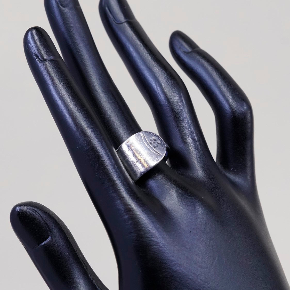 sz 5.5, vtg Sterling silver handmade ring, 925 pat 1932 spoon band, stamped A