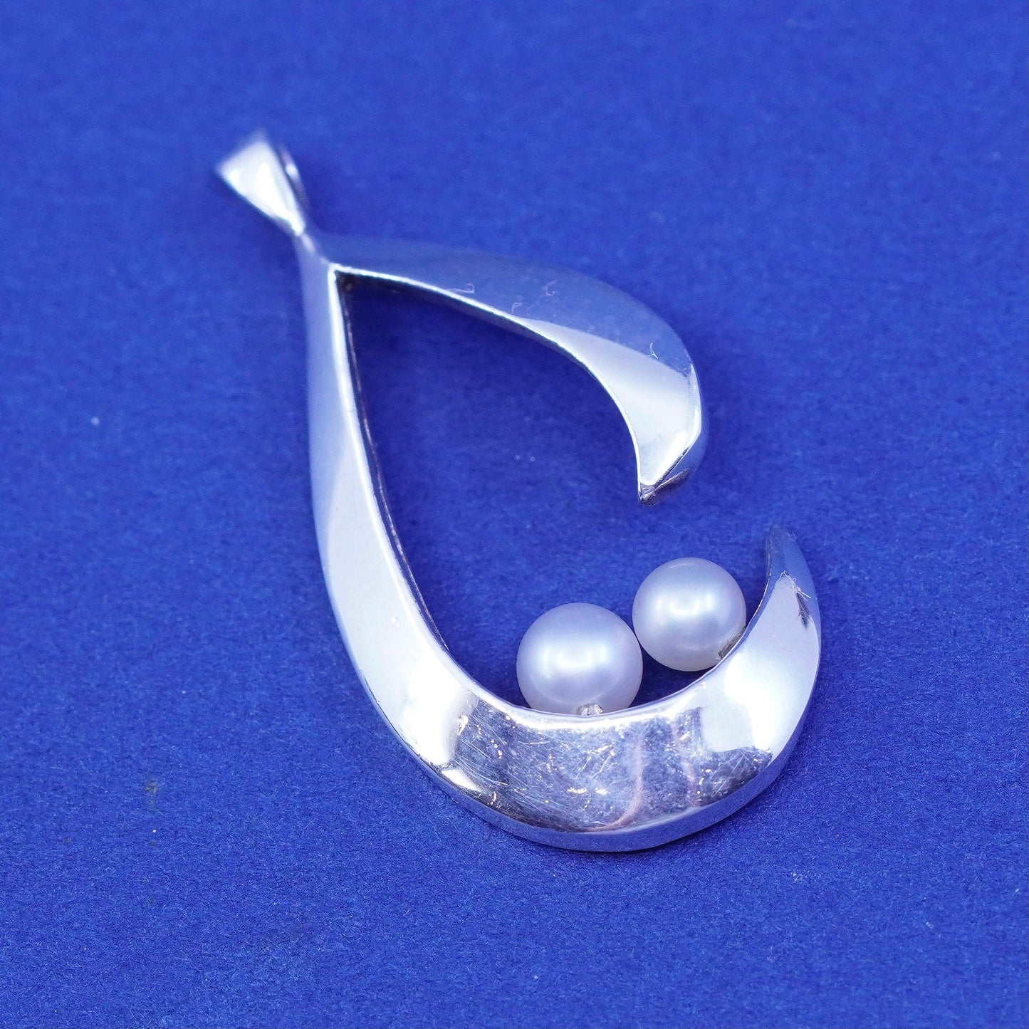 Vintage Sterling silver handmade pendant, 925 teardrop with pearl charm