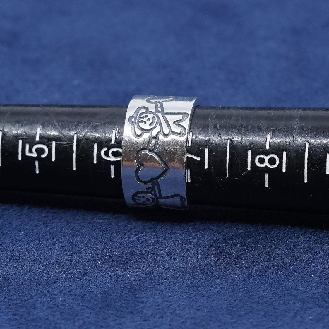 sz 6.5, vtg Sterling silver handmade ring, FAS 925 band engraved kids n heart