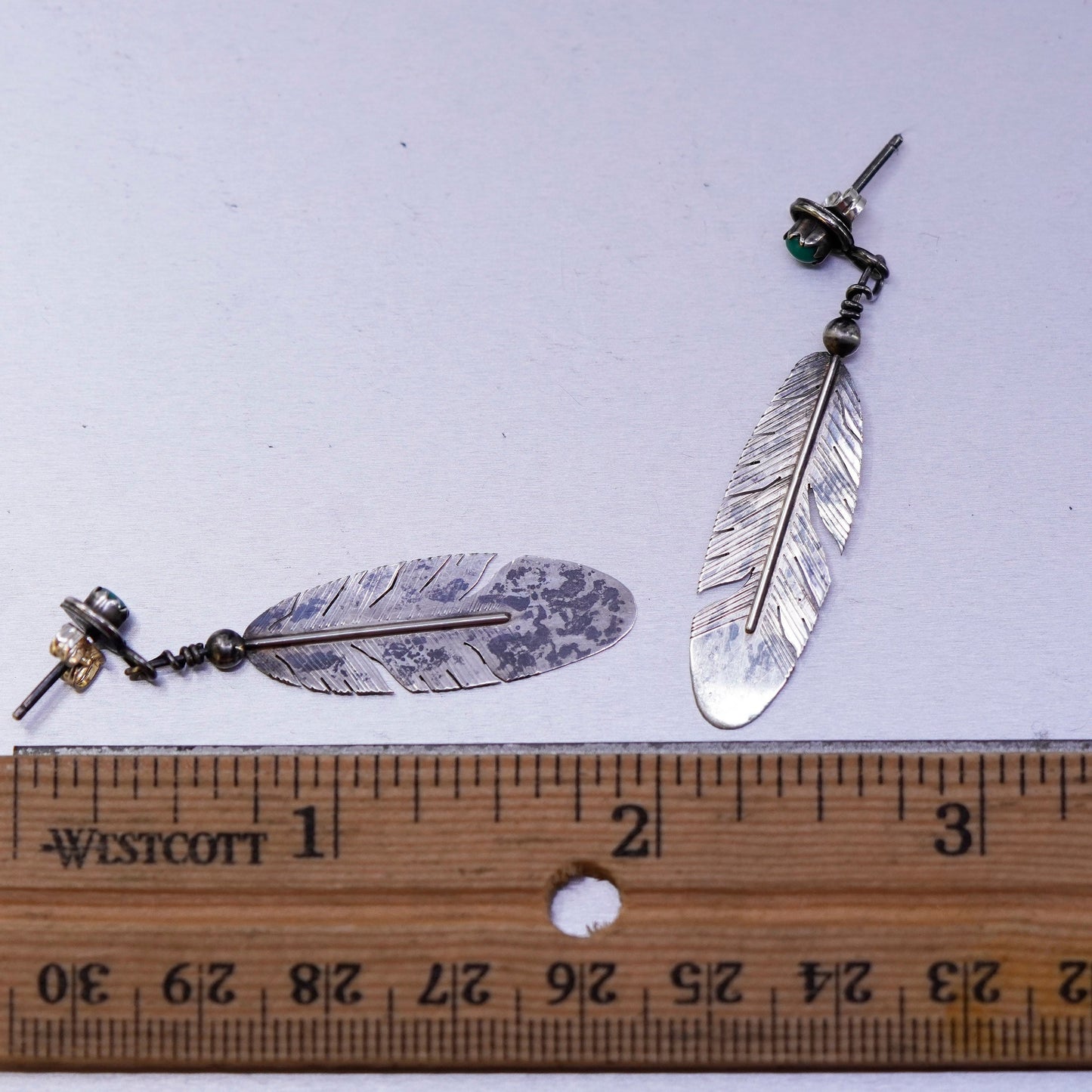 Navajo Native American Sterling 925 silver earrings turquoise feather dangles