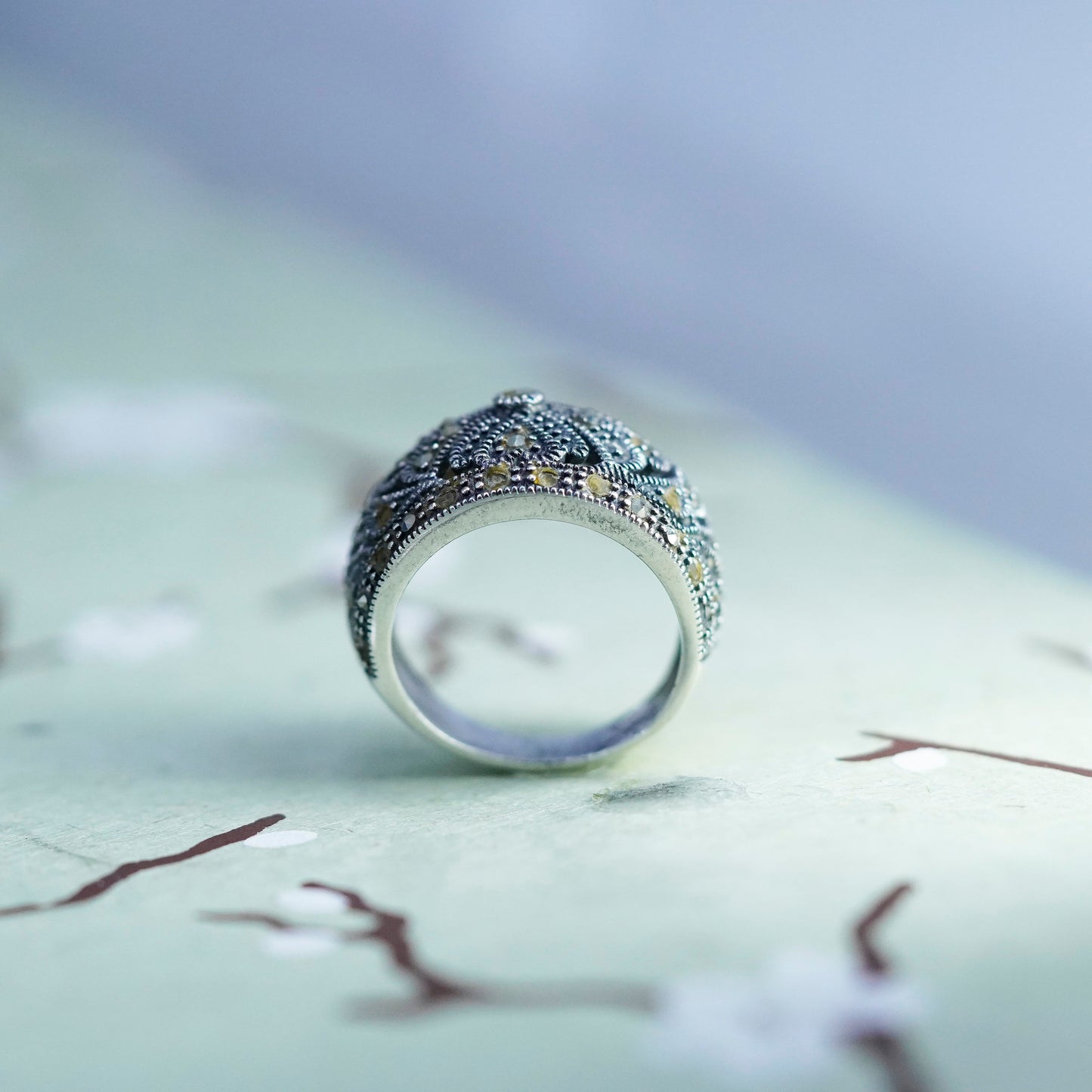 Size 6.5, Vintage Sterling silver handmade ring, 925 band with beads
