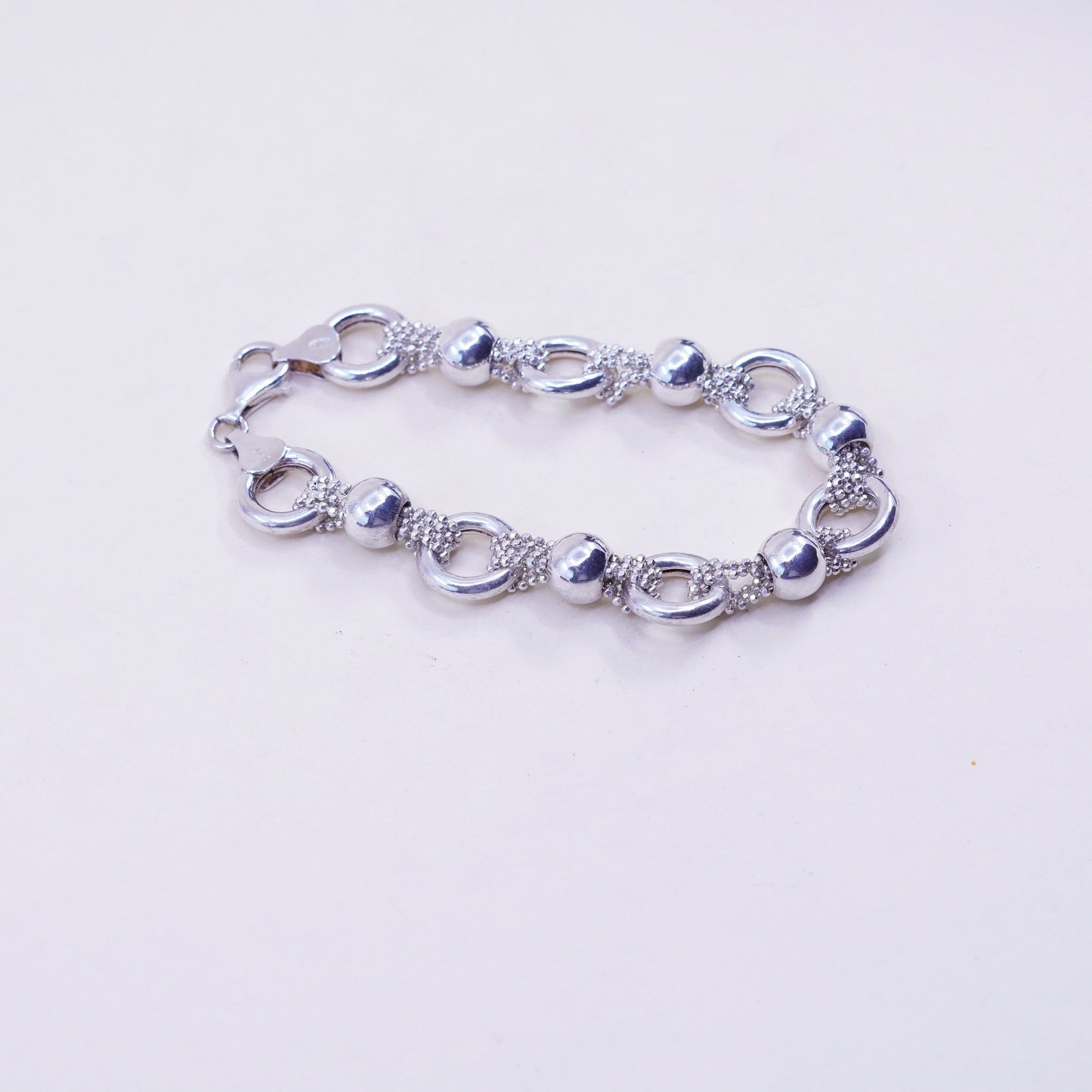 6.5”, Vintage Italy sterling silver handmade bracelet, bold 925 circle chain