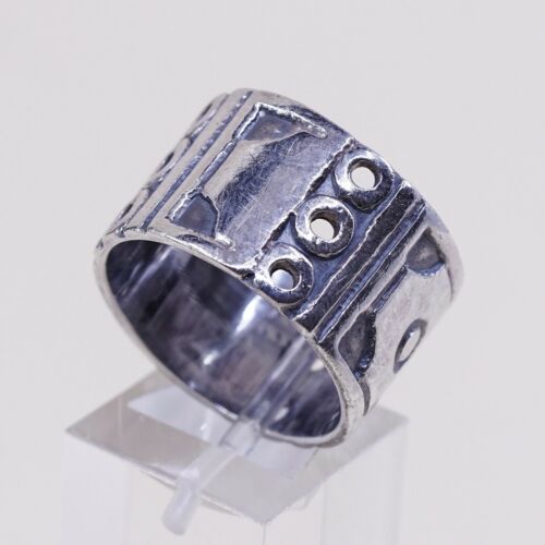 Size 10.25, Vtg Sterling Silver Handmade Texture Embossed Ring, Mexico 925 Band