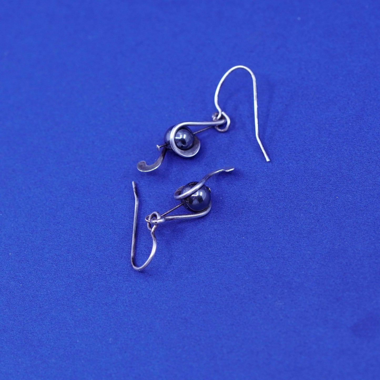 Vintage Sterling silver handmade earrings, 925 drops with hematite beads