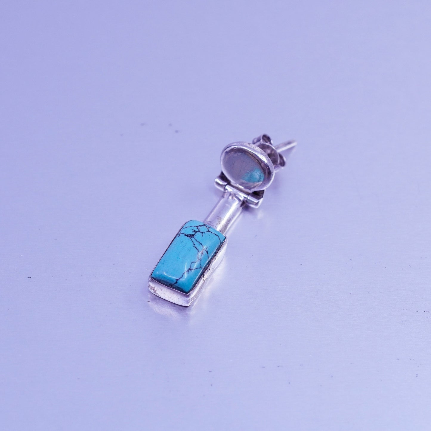Vintage Sterling 925 silver handmade earrings with rectangular turquoise