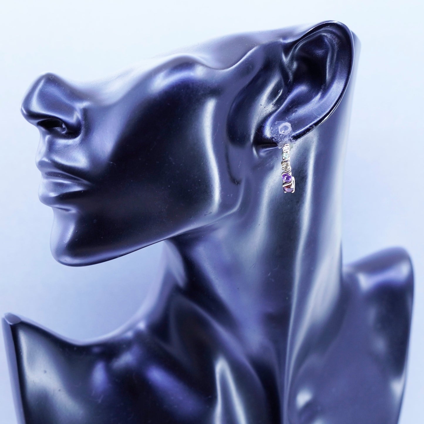 0.75”, vermeil gold Sterling silver earrings 925 hoops peridot citrine amethyst
