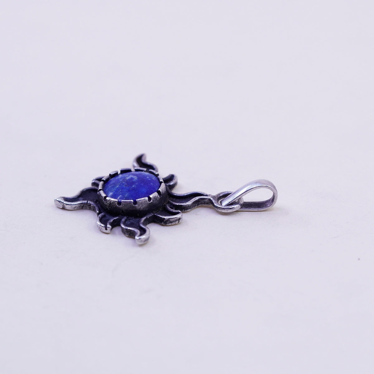 Vintage Mexico sterling 925 silver handmade sun pendant with circle sodalite