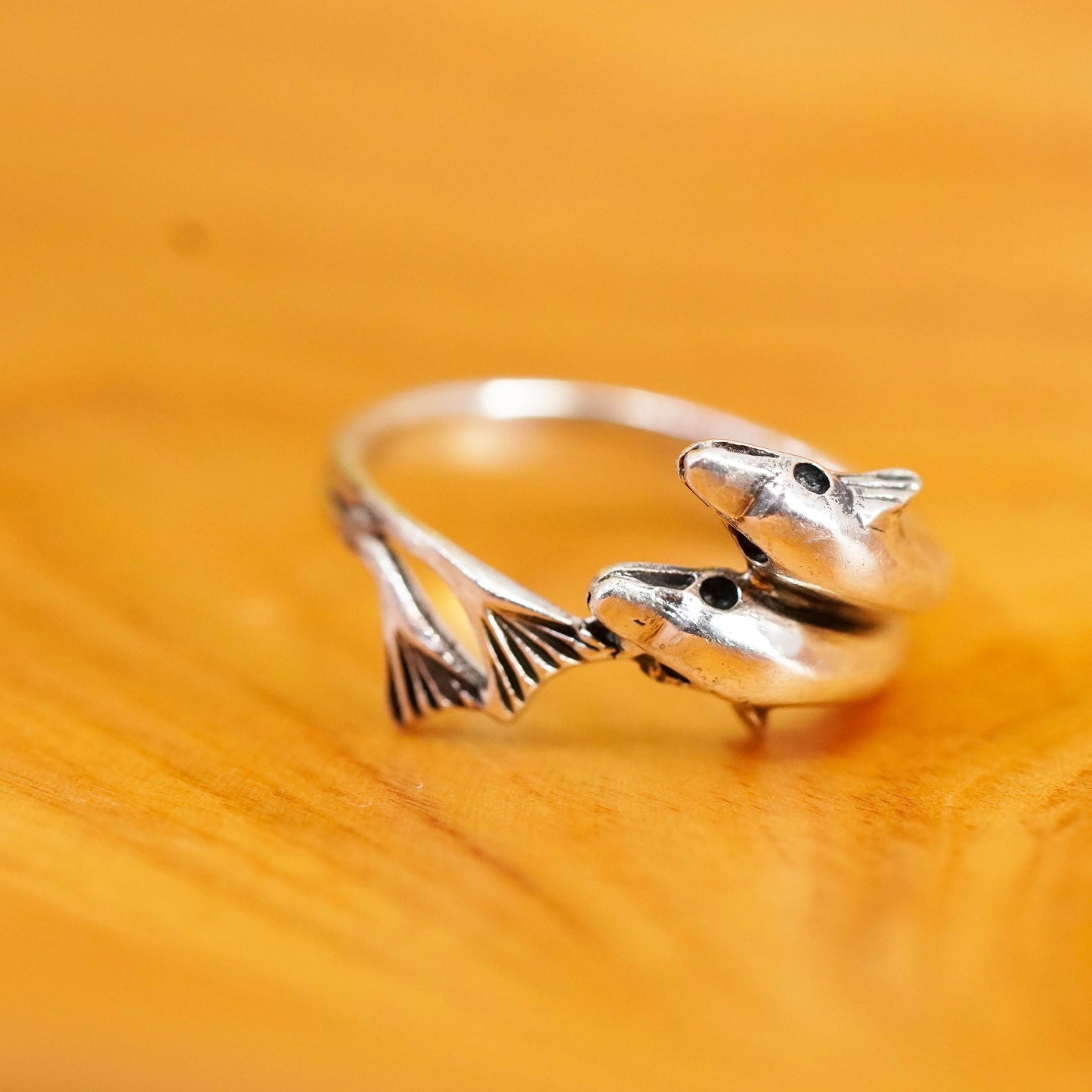 Size 6.25, vintage Sterling silver handmade ring, 925 wrap dolphins band