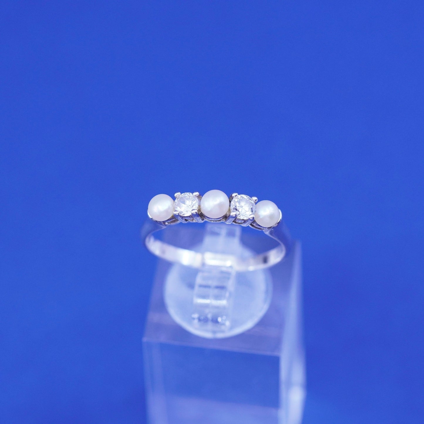Size 9.5, vintage sterling silver handmade ring, 925 band with pearls and Cz