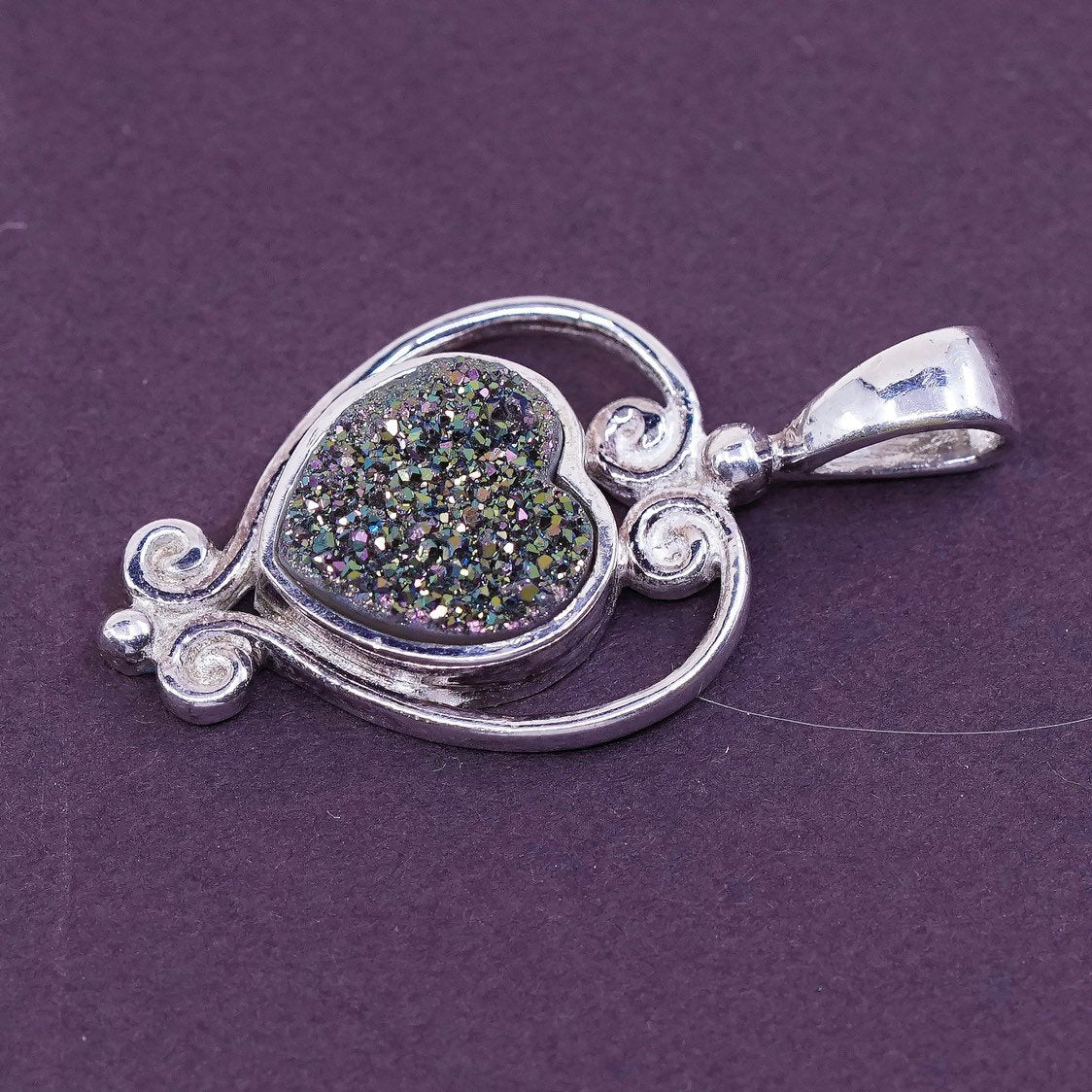 vtg sajen Sterling silver handmade chain, 925 w/ druzy pendant