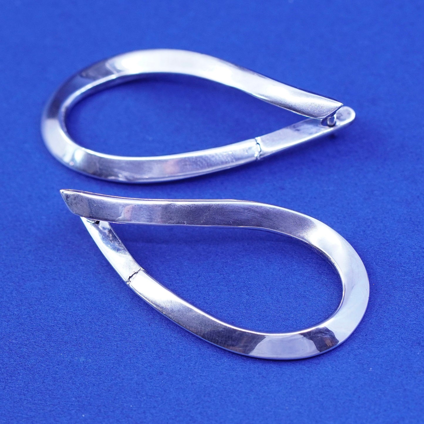 1.5”, vintage RD twisted Sterling silver hoop earrings, long 925 huggie