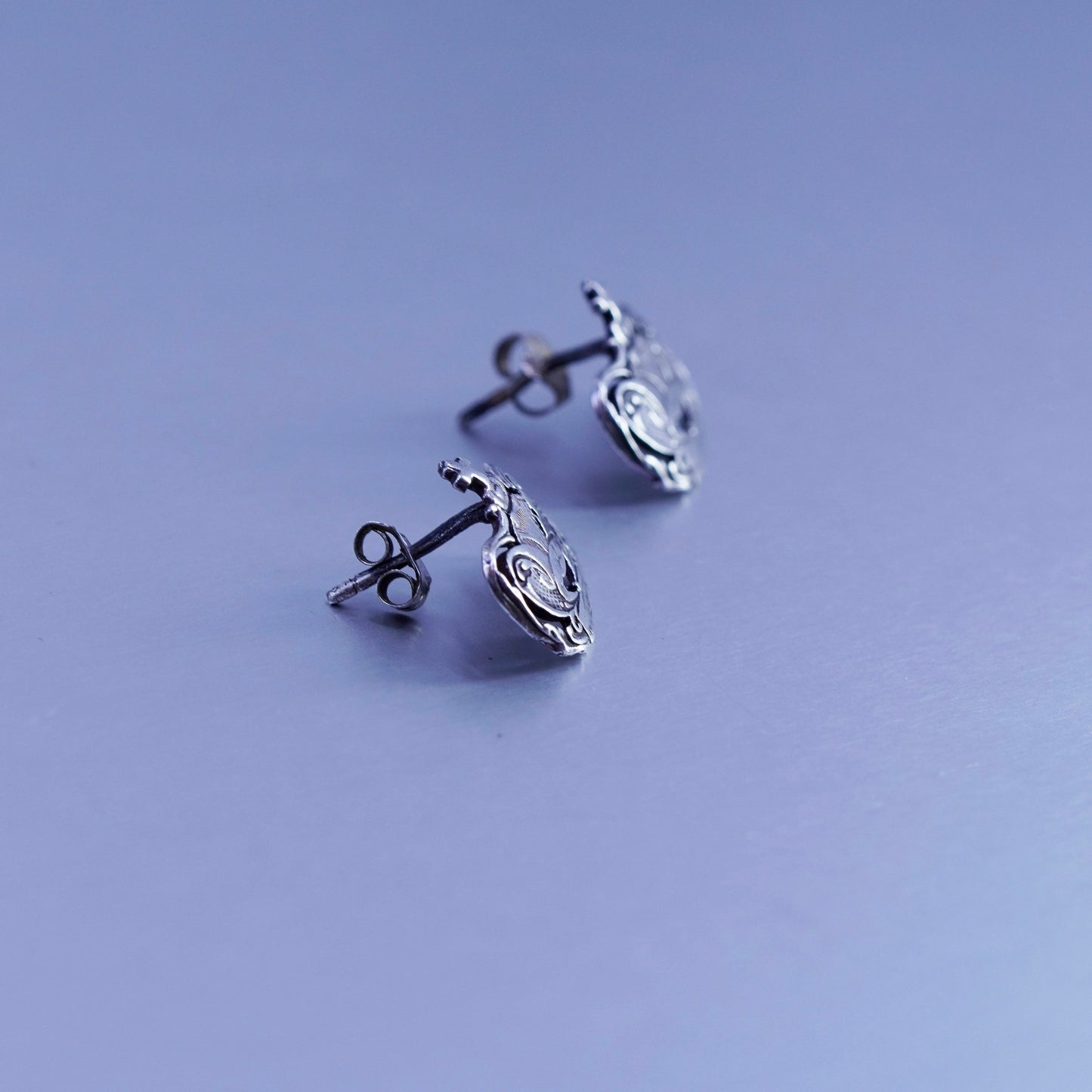 Vintage Sterling 925 silver handmade crown earrings, studs