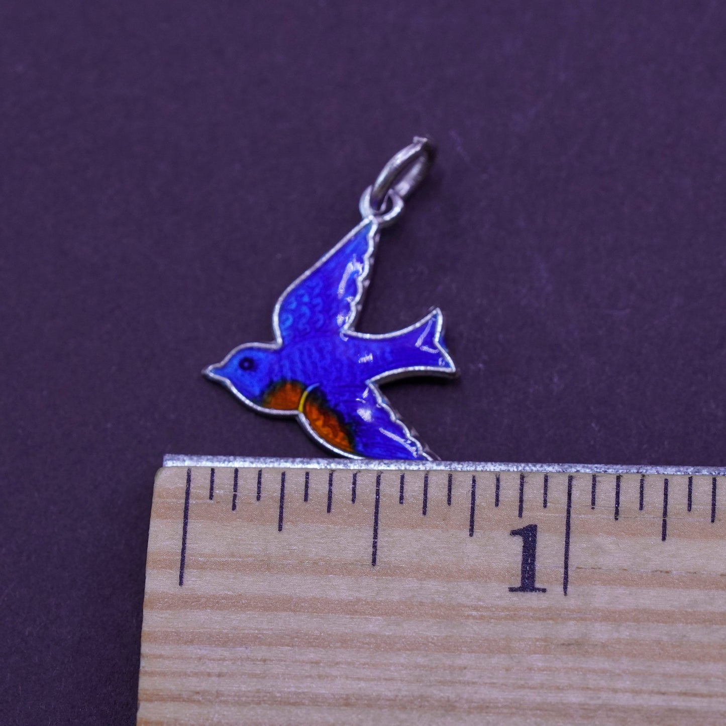 Vintage Denmark Sterling silver handmade pendant, 925 emerald bird charm