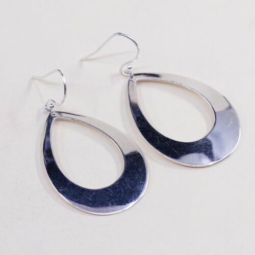 Vtg Simple Elegant Sterling 925 Silver Teardrop Dangles Earrings, Silver Tested