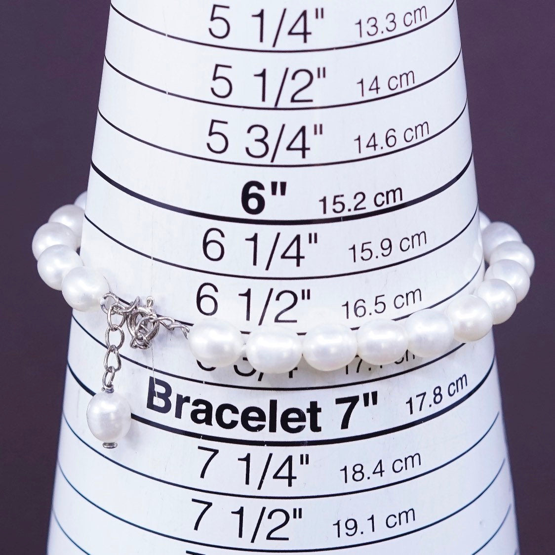 6.75”, 6mm, vtg Sterling silver handmade bracelet, freshwater pearl chain 925