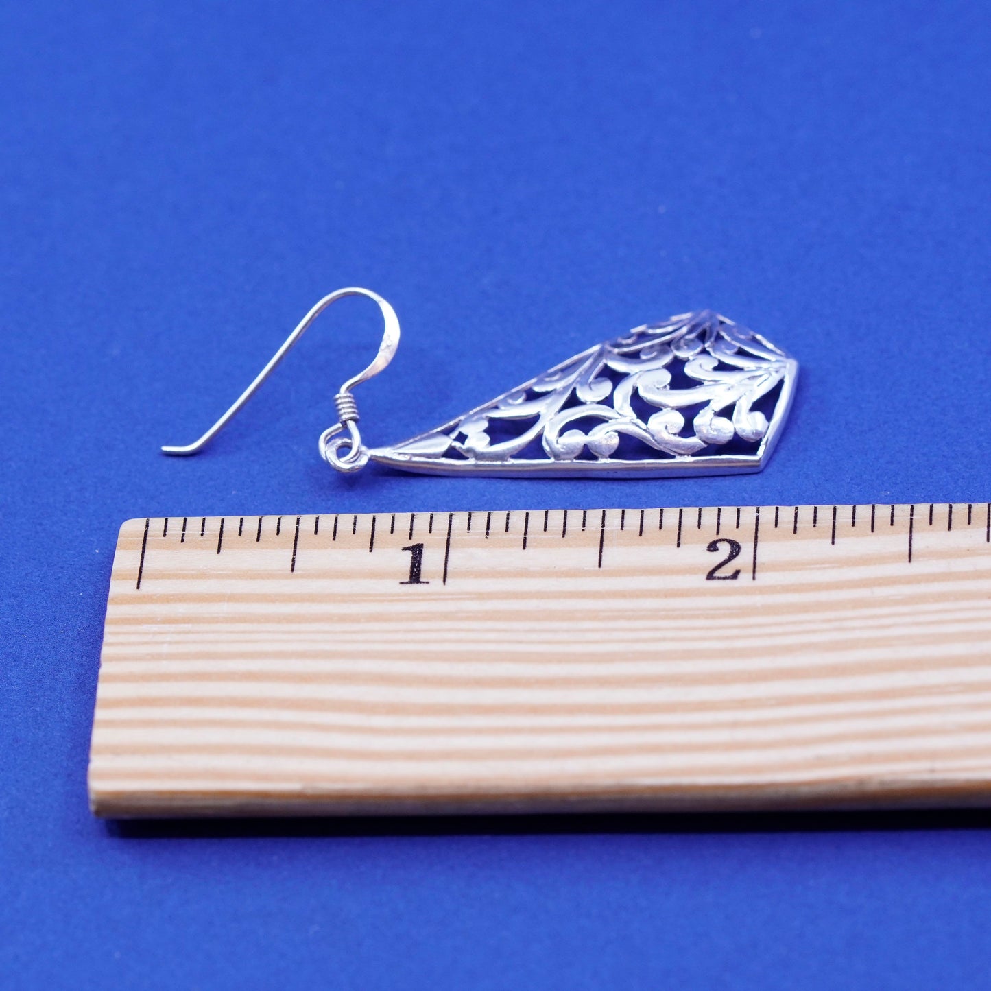 Vintage sterling silver handmade earrings, 925 filigree teardrop drop