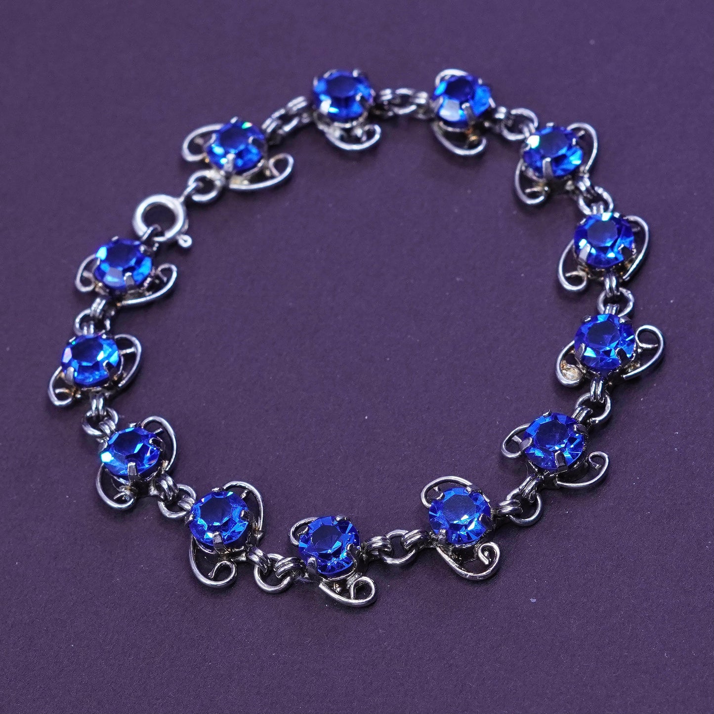 6.75”, vintage Sterling 925 silver handmade bracelet with blue topaz inlay