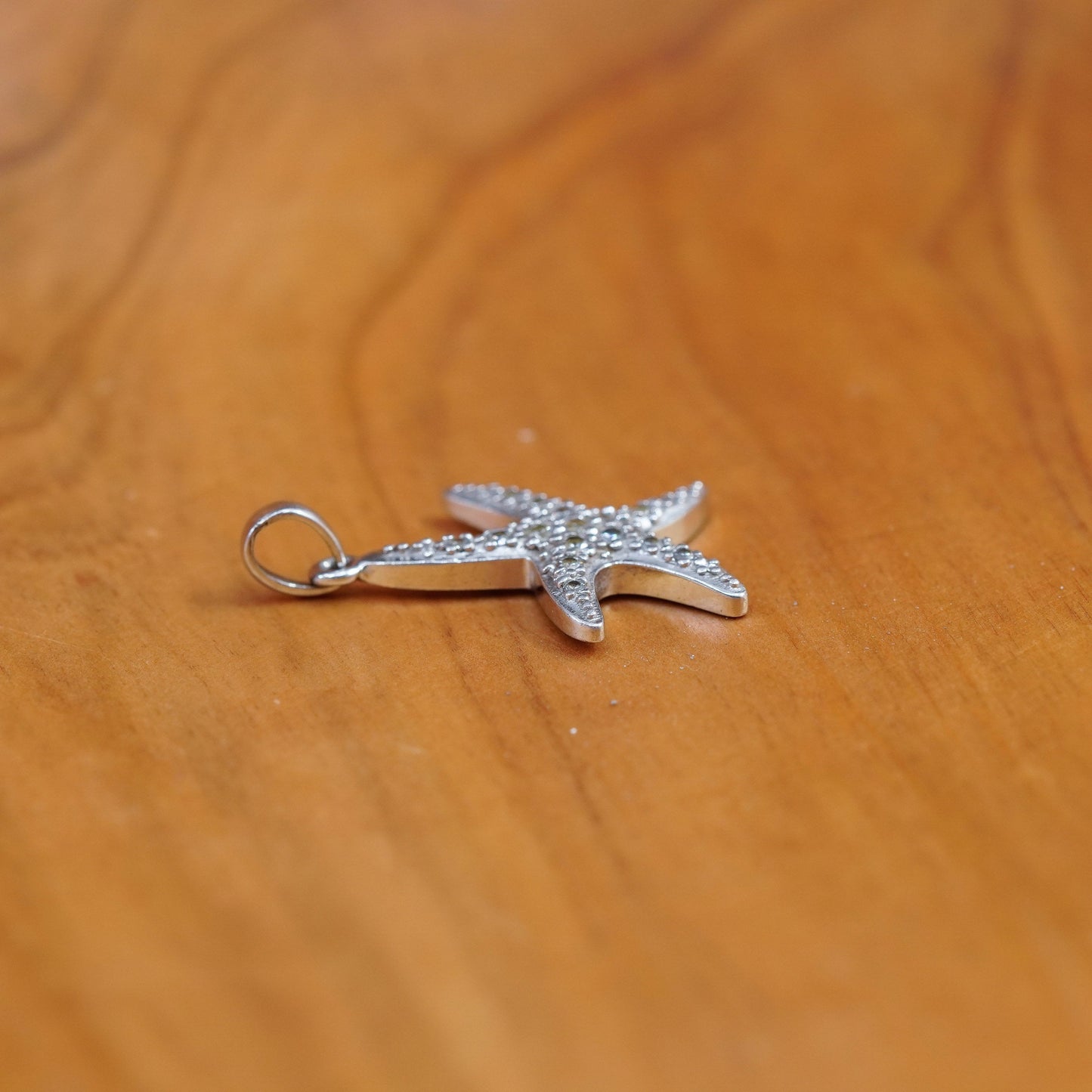 Vintage Sterling 925 silver handmade star starfish pendant with cz