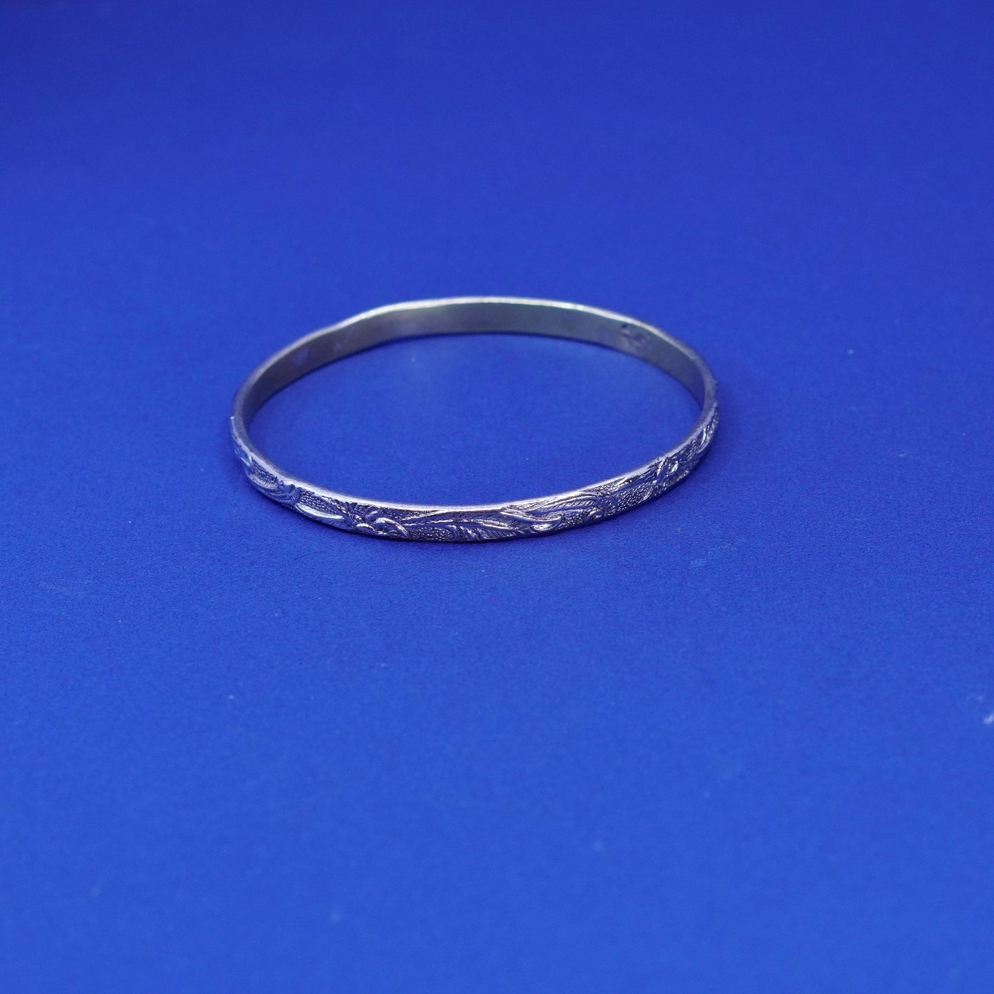 8“, vintage sterling silver handmade bracelet, 925 flower textured bangle