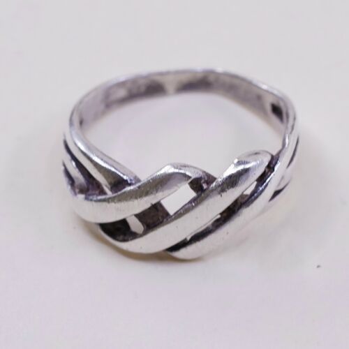 Sz 6.5, Vtg Sterling Silver Handmade Ring 925 Band Entwined Wavy, Stamped 925
