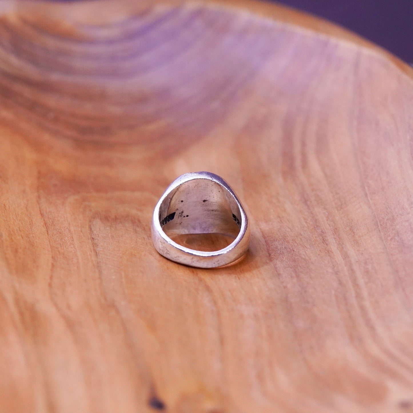 Size 6.75, Sterling silver handmade ring, 925 band embossed deer figure