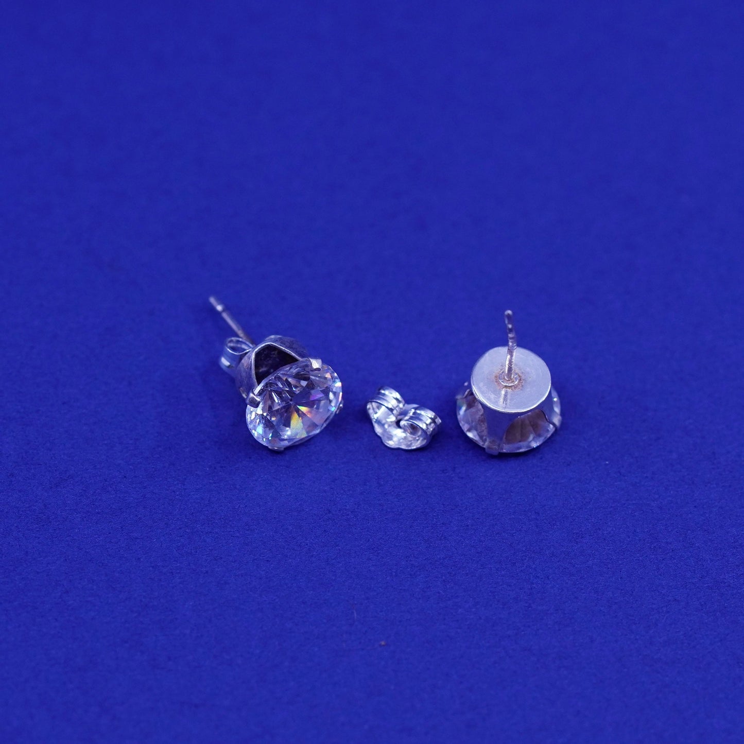 8mm, Vintage sterling silver handmade earrings, round 925 studs with CZ