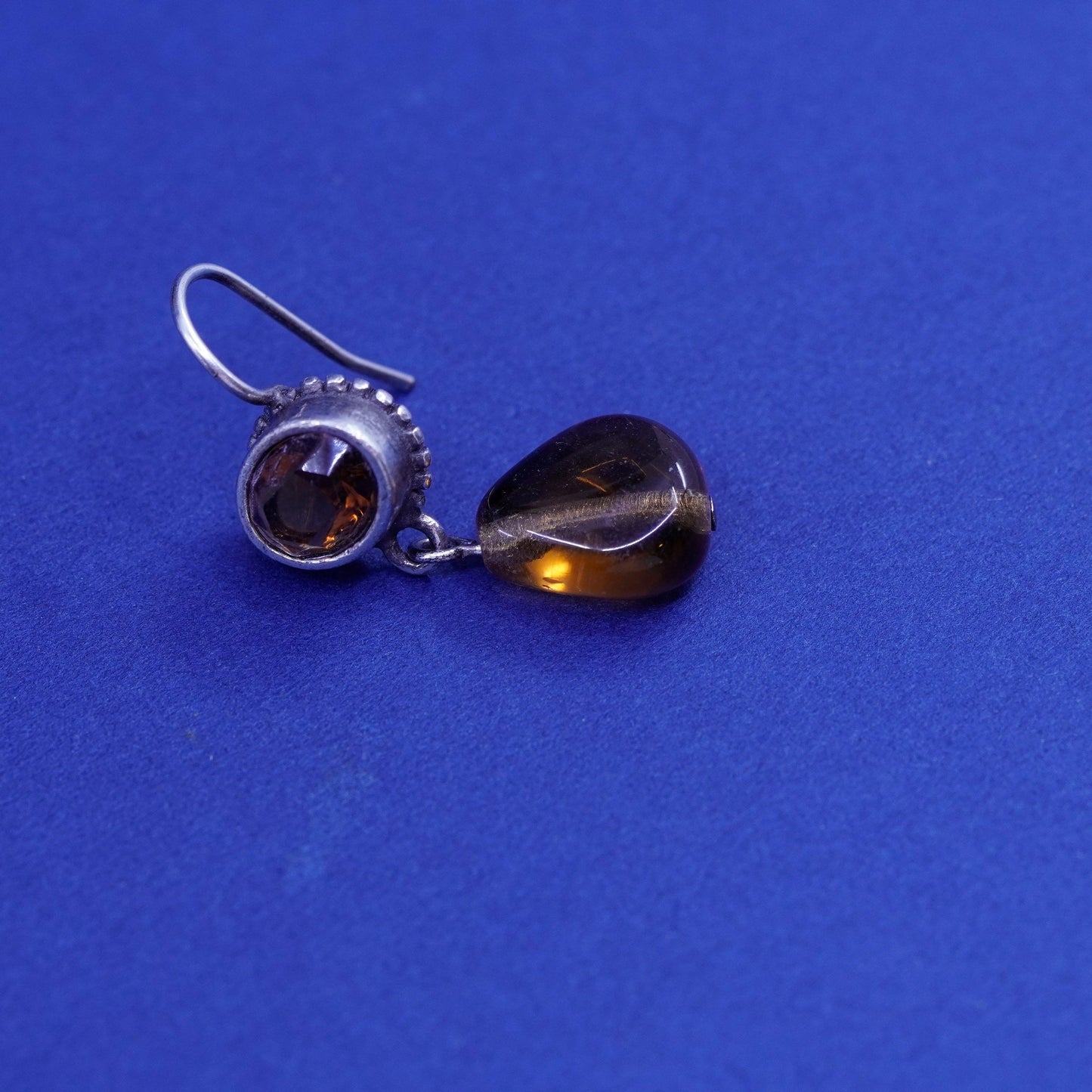 Vintage sterling 925 silver handmade earrings with teardrop smoky topaz