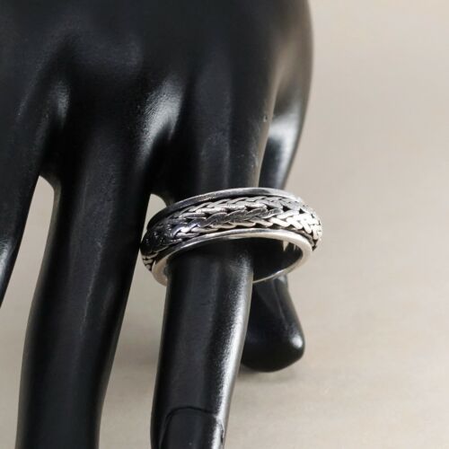 Size 12.5, Vtg Sterling Silver handmade Spinner Ring. 925 band w/ cable Textured
