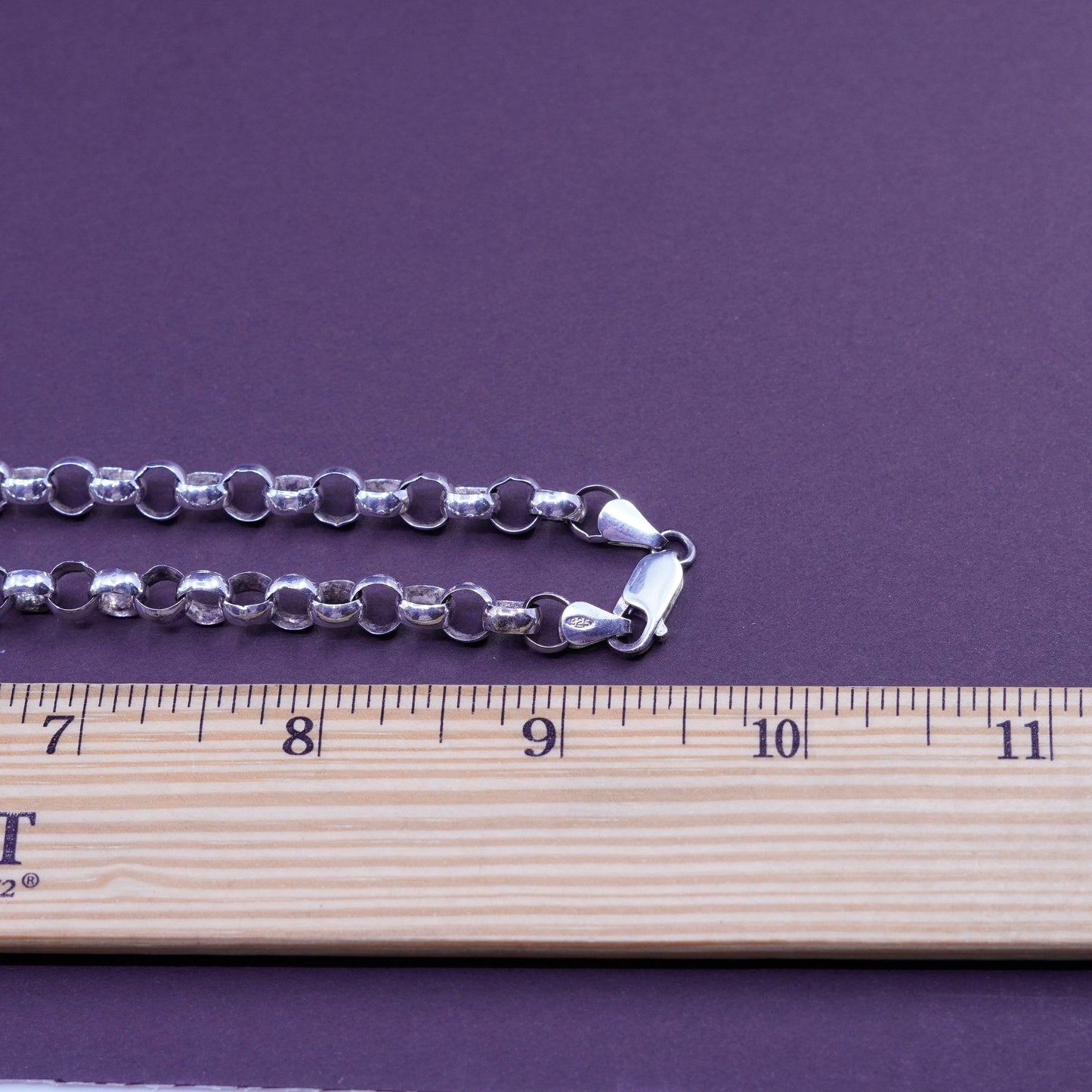 19”, 7mm, vintage Sterling silver necklace, 925 bold circle link chain